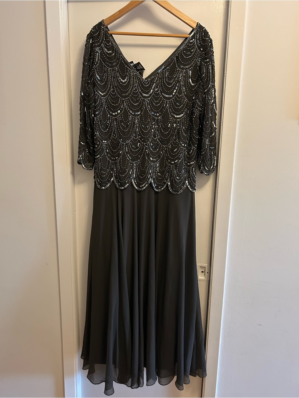 NWT JKARA Embellished Black V-Neck Evening Dress